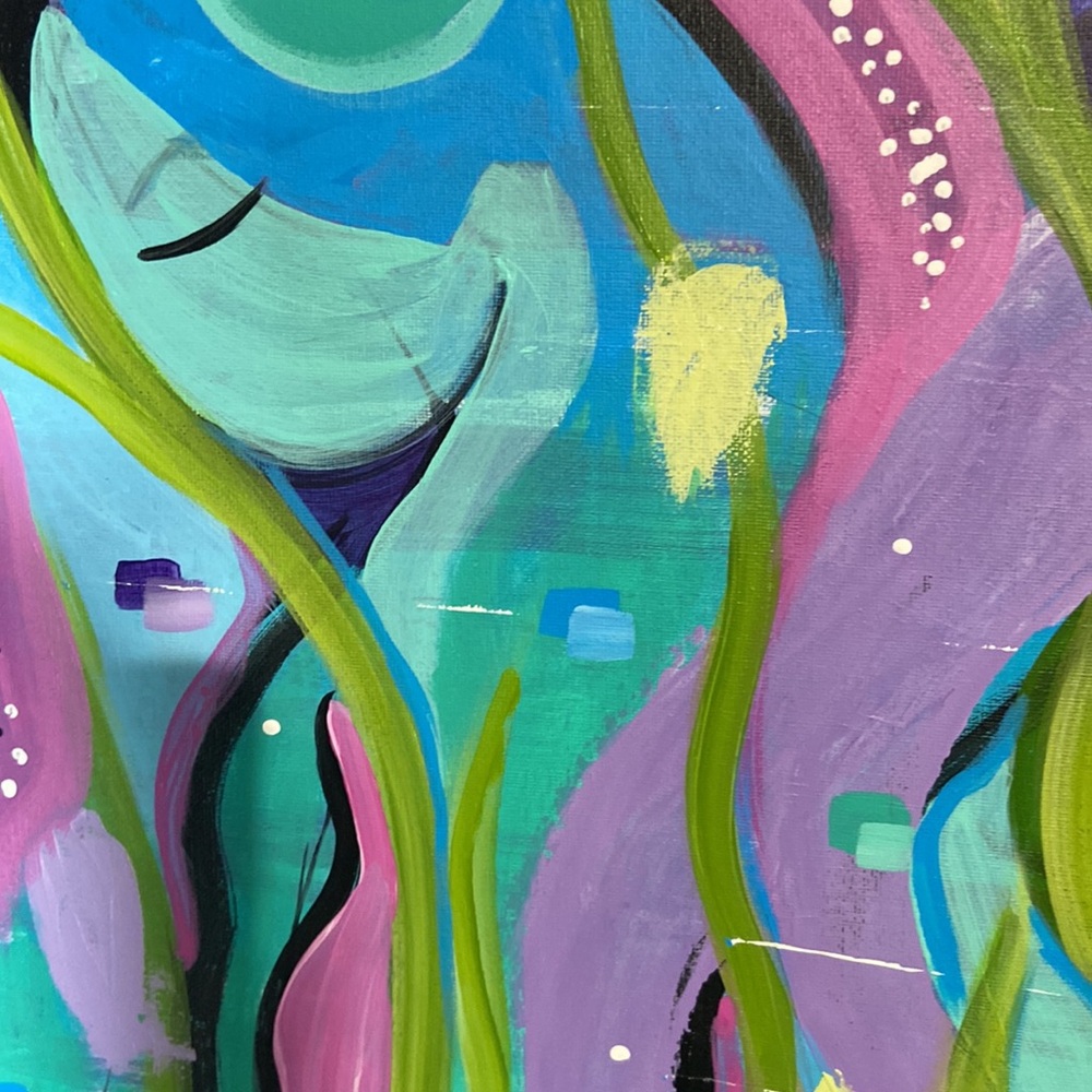 Original Abstract Acrylic Painting Whispering Waves Colorful Coastal Wall Decor - Picture 9 of 10